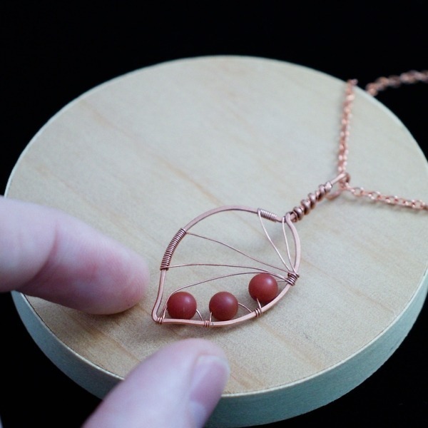 Apple Leaf – Carnelian – Hand – Copper Necklace – Wood – Leaf Series-2 (RR)