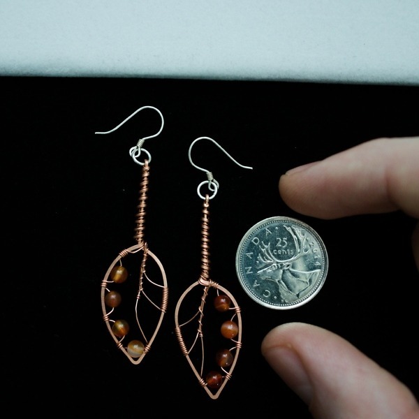 Apple Leaf and Carnelian Copper Earrings – Size and Scale Quarter Top (5)-2 (RR)