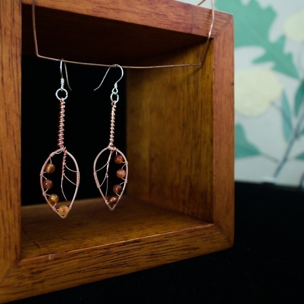Apple Leaf and Carnelian Copper Earrings – Staged Pinterest (2)-2 (RR)