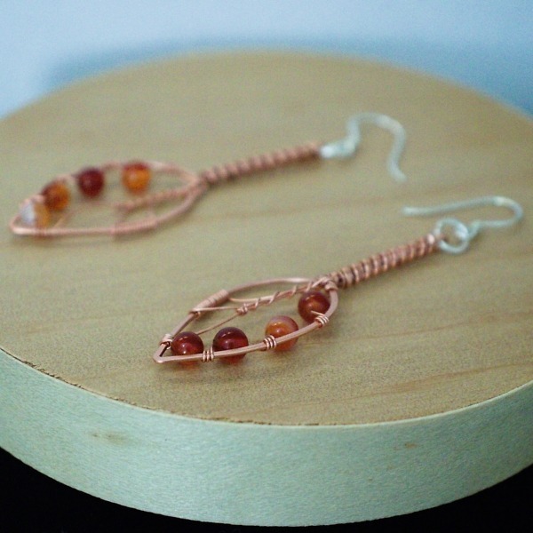 Apple Leaf and Carnelian Copper Earrings – Staged Wooden (1)-3 (RR)