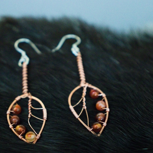 Apple Leaf and Carnelian Copper Earrings – Top (7)-3 (RR)