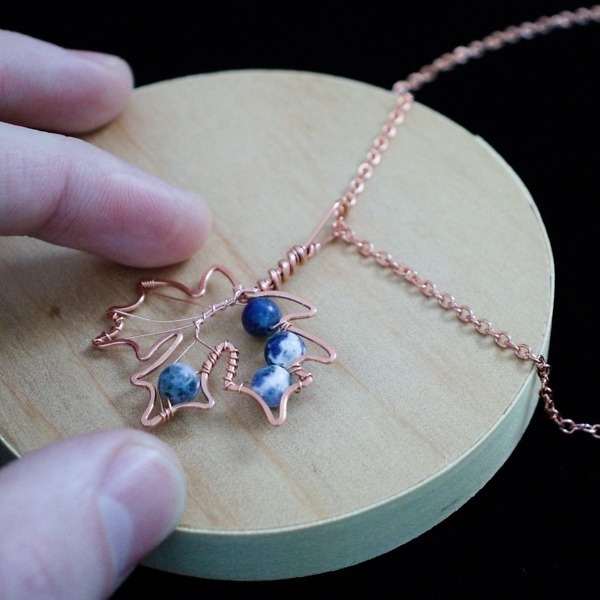 Big Leaf Maple – Copper Necklace – Sodalite – Wood – Hand – Leaf Series (1)-3 (RR)