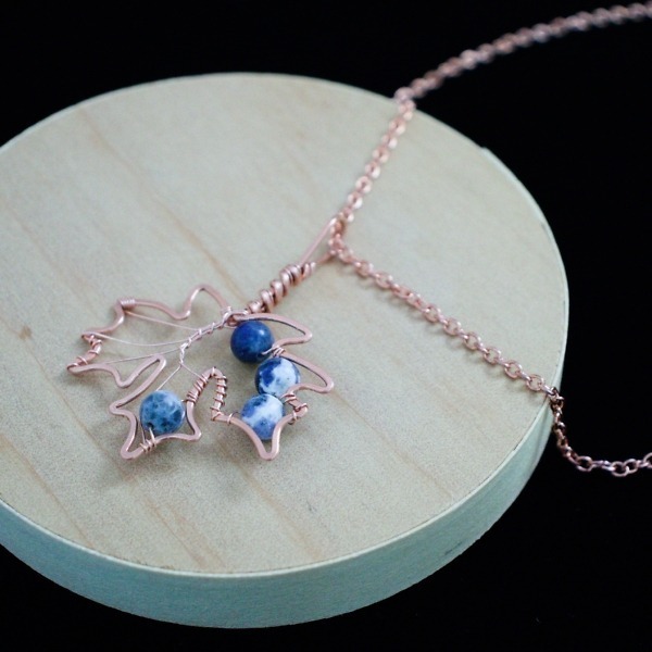 Big Leaf Maple – Copper Necklace – Sodalite – Wood – Leaf Series (2)-3 (RR)