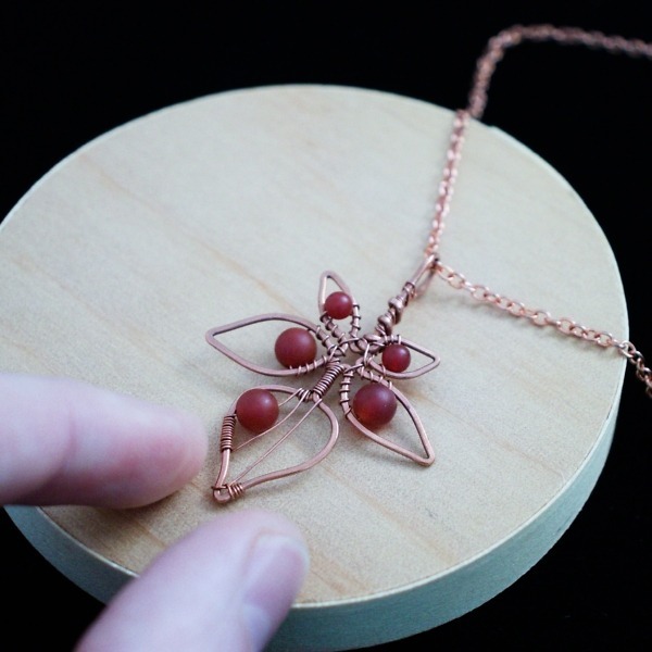 Blackberry Leaflet – Carnelian – Hand – Copper Necklace – Wood – Leaf Series (1)-3 (RR)