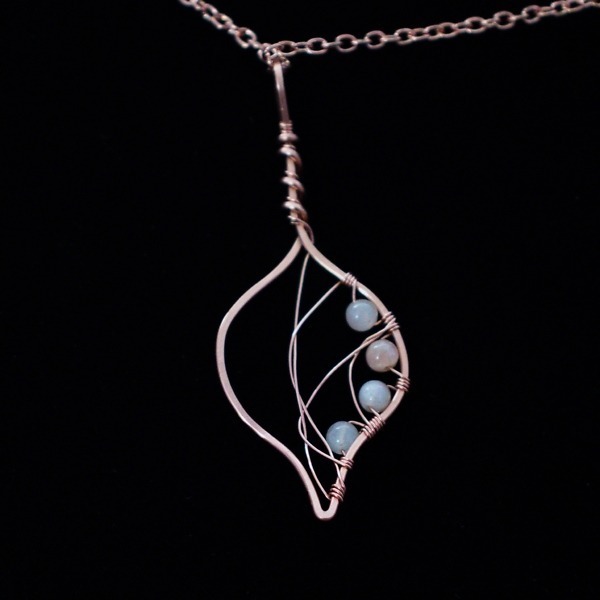 Bodhi Leaf Copper Necklace – Peach Moonstone – Back (3)-2 (RR)