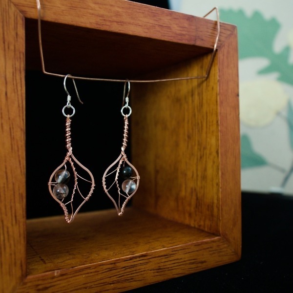 Bodhi Leaf and Black Cherry Quartz Copper Earrings – Staged Pinterest (2)-2 (RR)