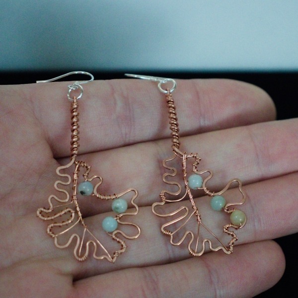 Bur Oak Leaf Amazonite Copper Earrings – In Hand (5)-2 (RR)