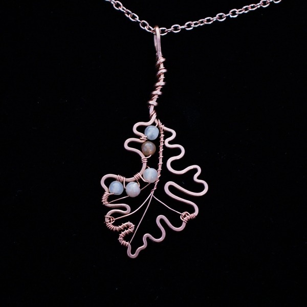 Bur Oak Leaf Copper Necklace – Peach Moonstone – Top (1)-2 (RR)