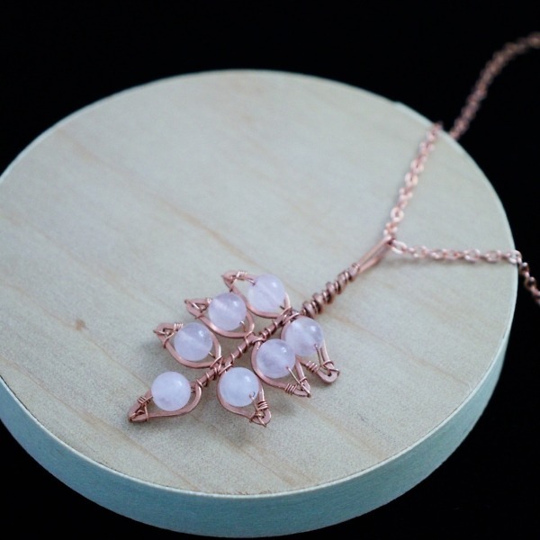 Elder Leaflet – Rose Quartz – Copper Necklace – Wood – Leaf Series-2 (RR)