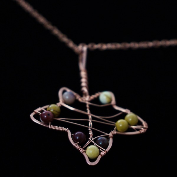 English Ivy Leaf Copper Necklace – Mookaite Jasper – Back (3)-2 (RR)