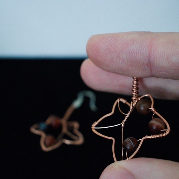 English Ivy Leaf and Sardonyx Copper Earrings – Staged In Hand (1)-3 (RR)