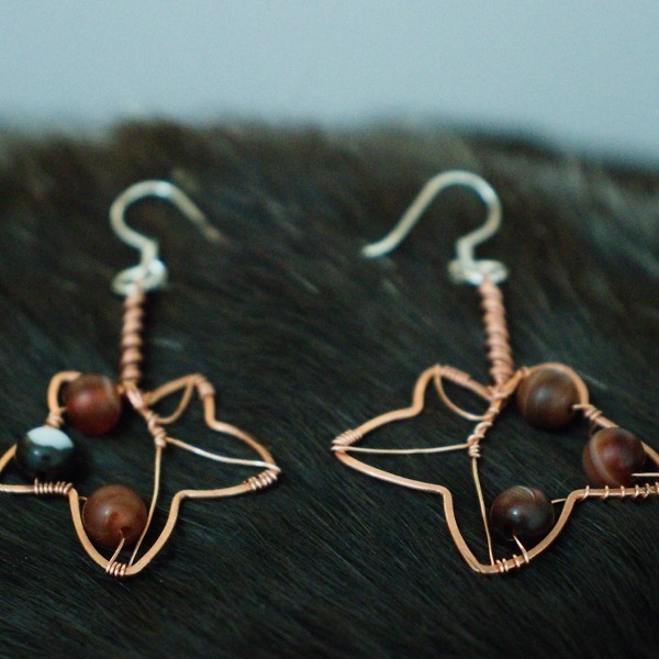English Ivy Leaf and Sardonyx Copper Earrings – Top (5)-3 (RR)