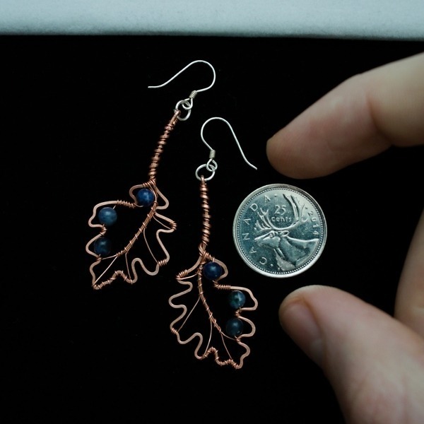 English Oak Leaf and Sodalite Copper Earrings – Size and Scale Quarter Top (6)-2 (RR)