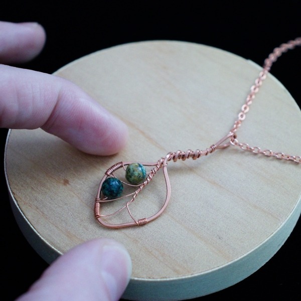 Eucalyptus Leaf – African Turquoise – Hand – Copper Necklace – Wood – Leaf Series-2 (RR)