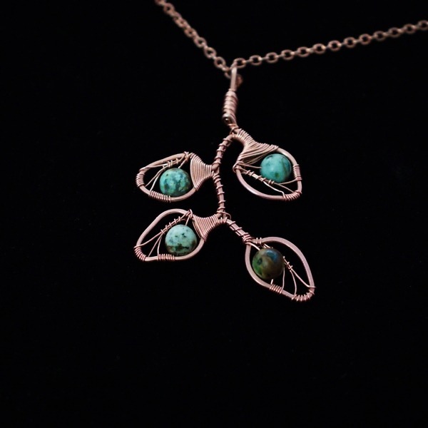 Eucalyptus Leaflet Copper Necklace – African Turquoise – Back (1)-2 (RR)