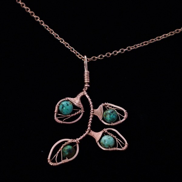 Eucalyptus Leaflet Copper Necklace – African Turquoise – Top (2)-2 (RR)