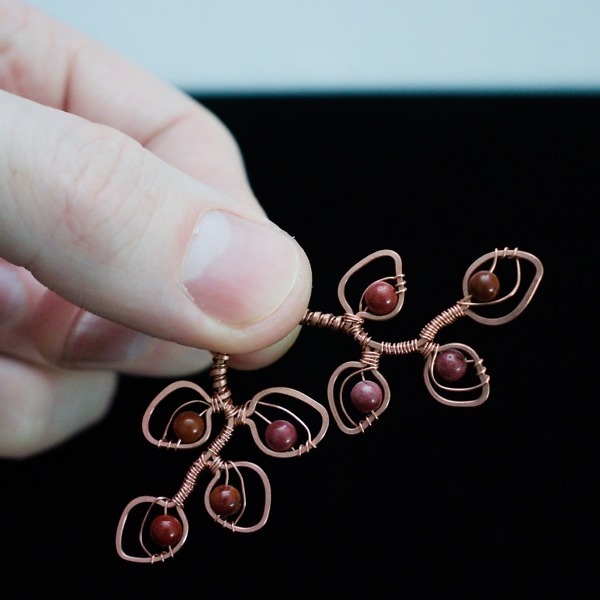 Eucalyptus Leaflet and Red Mookaite Jasper Copper Earrings – In Hand (10)-2 (RR)