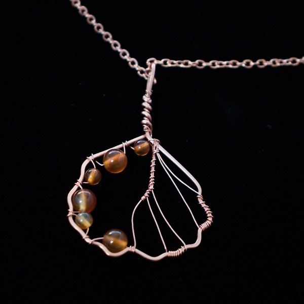 European Alder Leaf Copper Necklace – Carnelian – Back (1)-2 (RR)