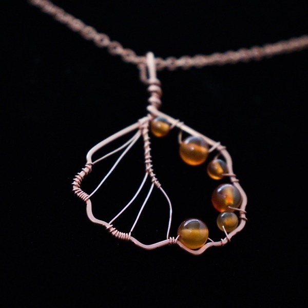 European Alder Leaf Copper Necklace – Carnelian – Top (3)-2 (RR)