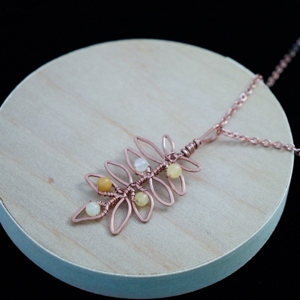 European Ash Leaflet – Yellow Jade – Copper Necklace – Wood – Leaf Series-2 (RR)