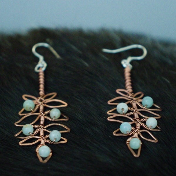 European Ash Leaflet and Amazonite Copper Earrings – Top (6)-3 (RR)