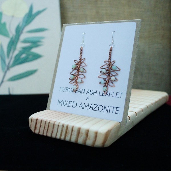 European Ash Leaflet and Mixed Amazonite Copper Earrings – Packaged Front (3)-2 (RR)