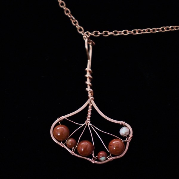 Ginkgo Leaf Copper Necklace – White Laced Red Jasper – Back (2)-2 (RR)