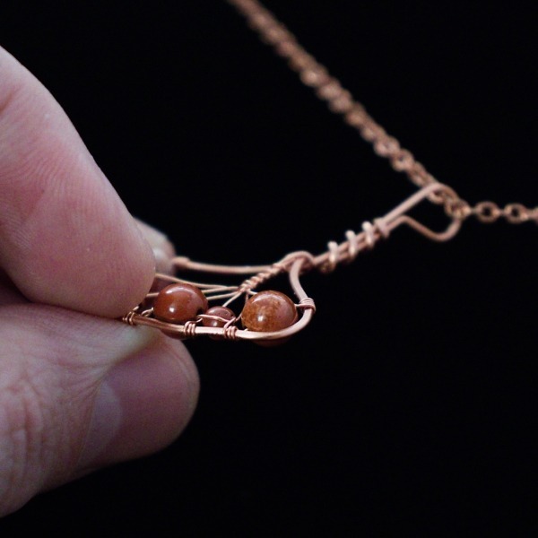 Ginkgo Leaf Copper Necklace – White Laced Red Jasper – Side (2)-2 (RR)