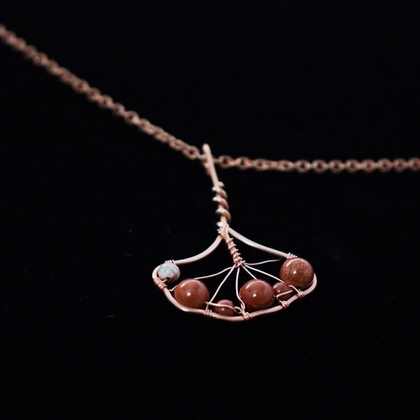 Ginkgo Leaf Copper Necklace – White Laced Red Jasper – Top (4)-2 (RR)