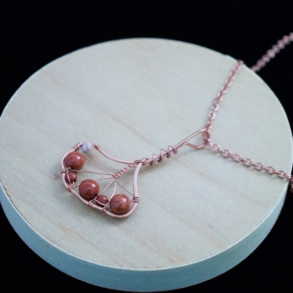 Ginkgo Leaf – White Laced Red Jasper – Copper Necklace – Wood – Leaf Series-2 (RR)