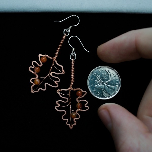 Hawthorn Leaf and Carnelian Copper Earrings – Size and Scale Quarter Top (6)-2 (RR)