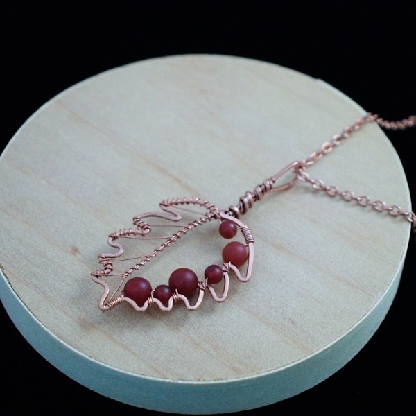 Hazel Leaf – Carnelian – Copper Necklace – Wood – Leaf Series (1)-2 (RR)