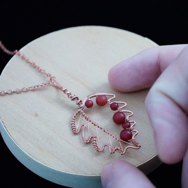 Hazel Leaf – Carnelian – Hand – Copper Necklace – Wood – Leaf Series (2)-3 (RR)