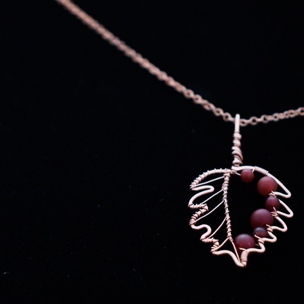 Hazel Leaf Copper Necklace – Carnelian – Top Banner (5)-2 (RR)