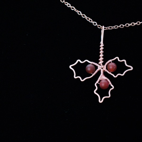 Holly Leaflet Copper Necklace – Carnelian – Top Banner-2 (RR)