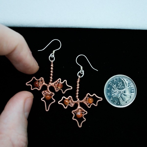 Holly Leaflet and Carnelian Copper Earrings – Size and Scale Quarter Top (8)-2 (RR)