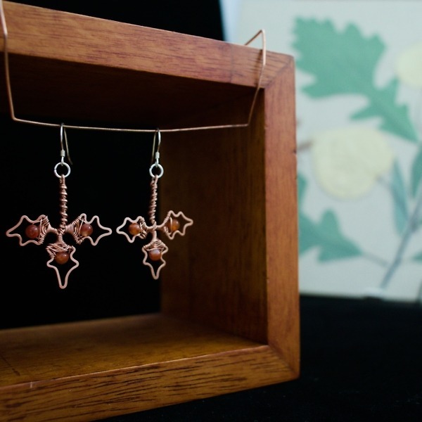 Holly Leaflet and Carnelian Copper Earrings – Staged Banner (2)-2 (RR)