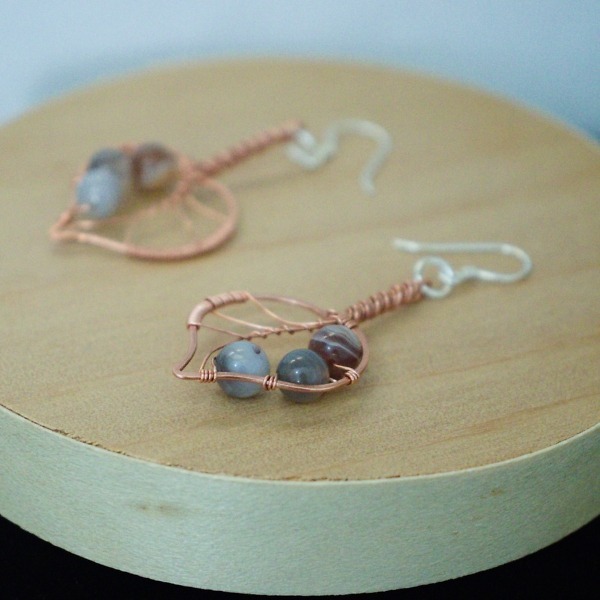 Paper Birch Leaf and Botswana Agate Copper Earrings – Staged Wooden (1)-2 (RR)