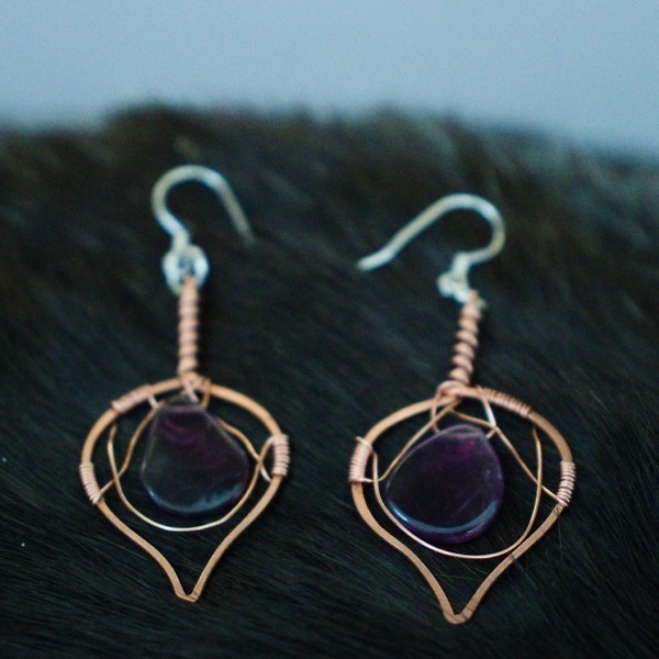 Quaking Aspen Leaf and Amethyst Copper Earrings – Top (1)-4 (RR)