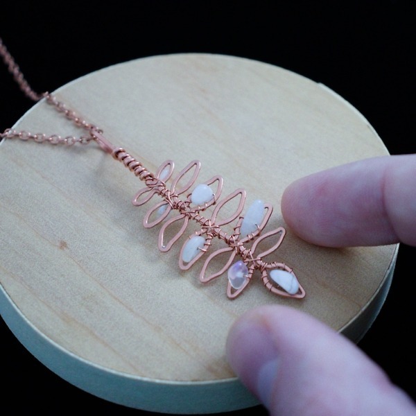 Rowan Leaflet – Moonstone Chips – Hand – Copper Necklace – Wood – Leaf Series (3)-2 (RR)