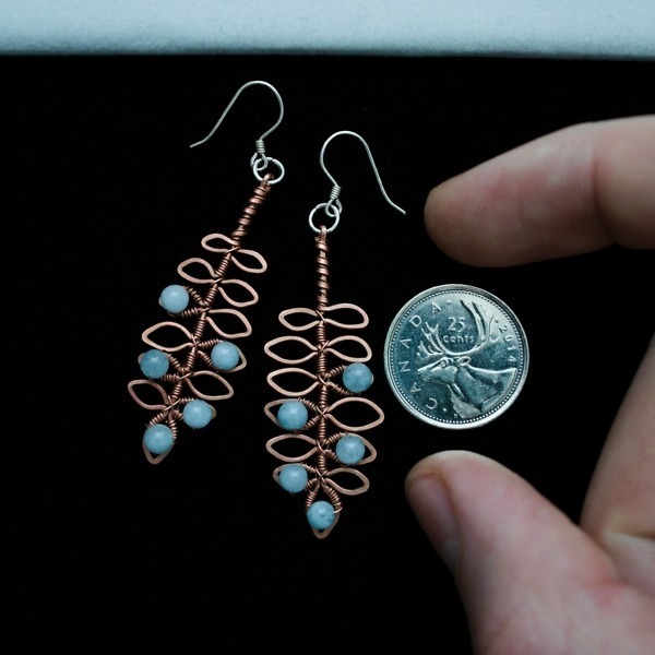 Rowan Leaflet and Aquamarine Copper Earrings – Size and Scale Quarter Top (9)-2 (RR)