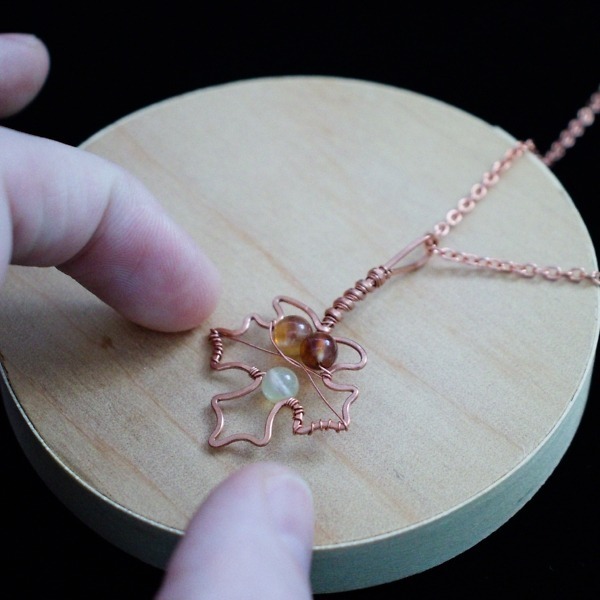 Sugar Maple Leaf – Whiskey Citrine – Hand – Copper Necklace – Wood – Leaf Series (2)-2 (RR)