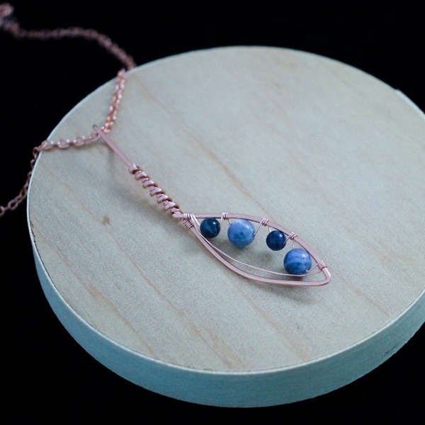Willow Leaf – Sodalite – Copper Necklace – Wood – Leaf Series-2 (RR)
