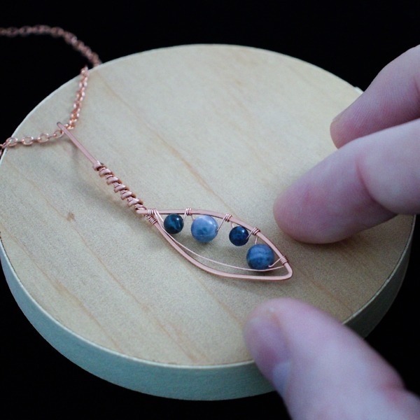Willow Leaf – Sodalite – Hand – Copper Necklace – Wood – Leaf Series (1)-2 (RR)