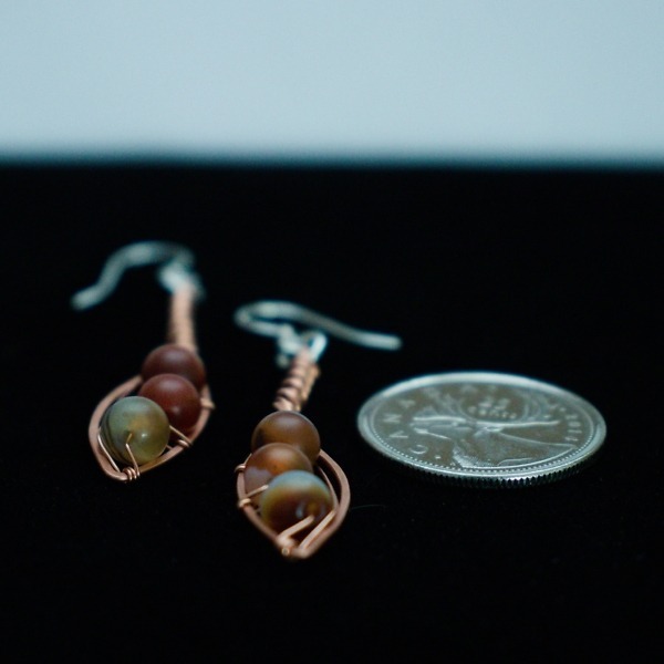 Willow Leaf and Sardonyx Copper Earrings – Size and Scale Quarter Side (2)-2 (RR)