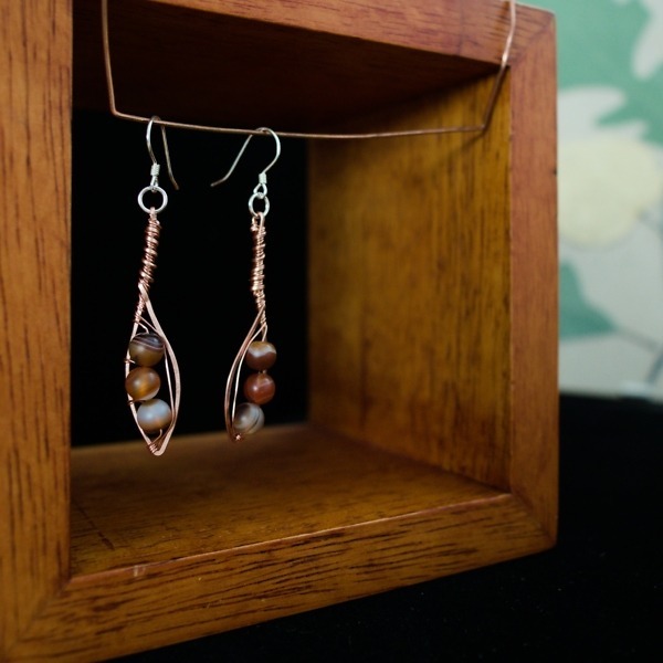 Willow Leaf and Sardonyx Copper Earrings – Staged Pinterest (2)-2 (RR)