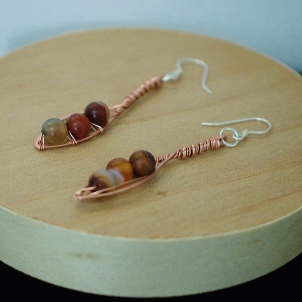 Willow Leaf and Sardonyx Copper Earrings – Staged Wooden (2)-2 (RR)
