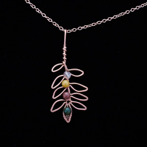 Willow Leaflet Copper Necklace – Mixed Rutilated Quartz – Top (2)-2 (RR)