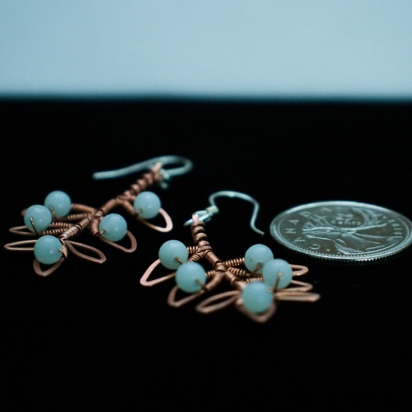Willow Leaflet and Amazonite Copper Earrings – Size and Scale Quarter Side (7)-2 (RR)
