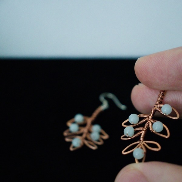 Willow Leaflet and Amazonite Copper Earrings – Staged In Hand (2)-3 (RR)